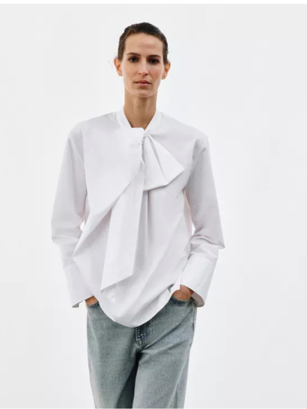 Zara NWT TIED POPLIN SHIRT ZW COLLECTION white 1074/891